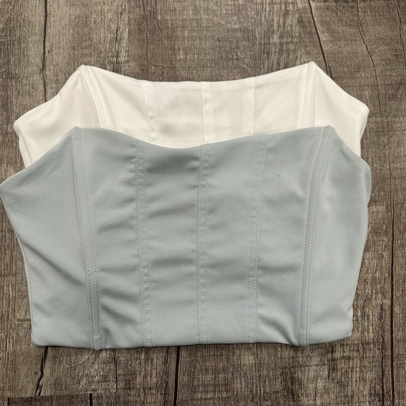 SHEIN Tops - SHEIN Corset Tube Tops S Blue & White Structured Bustier Strapless Crop Set
